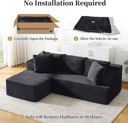 Cloud Modular Sectional Sofa with L-Shaped, Boneless Couches for Living Room, Fluffy Comfy Corduroy Deep Seat with Ottoman, Bedroom, Apartment, No Assembly Required7