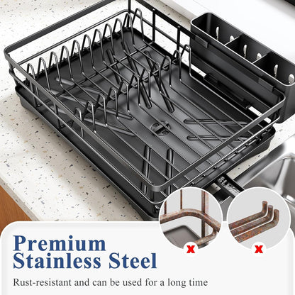 Dish Drying Rack for Kitchen Counter, 11.8" W X 16.7" L, Black6