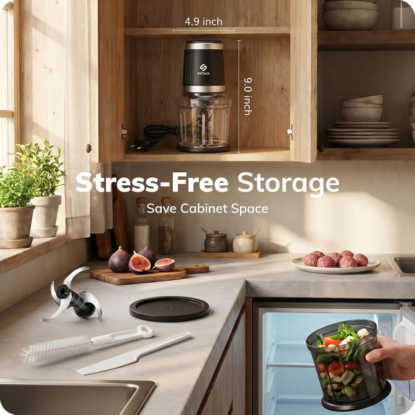 4 Cup Food Processor Set: 2-Speed Electric Food Chopper with 2 Bowls | Mini Food Processor with 2 Pack 420 Stainless Steel 4-Layer Blades, Small Meat Processor for Fruit, Onion, Salsa, Vegetable2