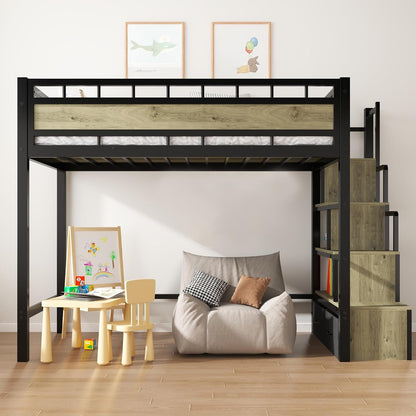 Heavy Duty Loft Bed Twin Size Bunk Bed with Storage Cabinet, Black8