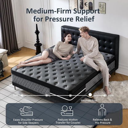 Queen Size Mattress 12 Inch, Hybrid Mattress in a Box, Individually Pocket Springs, Medium Firm Feel for Pressure Relief, Breathable Comfort, Certipur-Us Certified2
