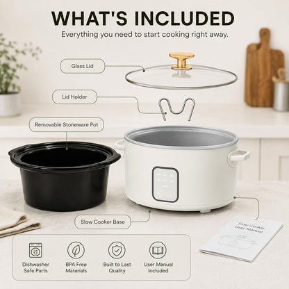 B- Slow Cooker with Touch-Activated Display, Programmable Digital Controls, Removable Non-Stick Pot, Keep Warm Function (WHITE ICING, 4 Quarts)4