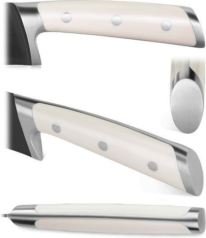 S+ Series 1022100 German Steel Forged 2-Piece Titanium Coated Santoku Starter Knife Set with Sheaths, Vanilla White3