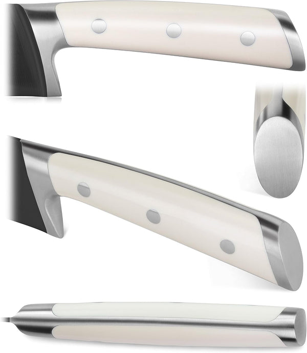 S+ Series 1022100 German Steel Forged 2-Piece Titanium Coated Santoku Starter Knife Set with Sheaths, Vanilla White3