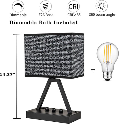 Touch Control Table Lamp, 3-Way Dimmable Desk Lamp with USB C & a and AC Outlet, Bedside Lamp with Phone Stands for Bedroom, Living Room, Office, LED Bulb Included, Black Shade7