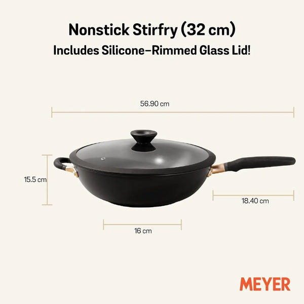 Nonstick Wok with Glass Lid | 12.5" Induction Compatible Stir Fry Pan | Hard Anodized | Dishwasher Safe | Oven Safe | Matte Black with Silicone Handles | Accent Series Cookware | 12.5Inch/32Cm6