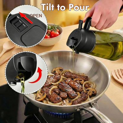 2 in 1 Olive Oil Sprayer for Cooking, 16Oz Light-Proof Oil Dispenser for Kitchen, Leak-Proof Oil Spray Bottle for Air Fryer, Salad, BBQ, Baking, Grilling - Black & Green4