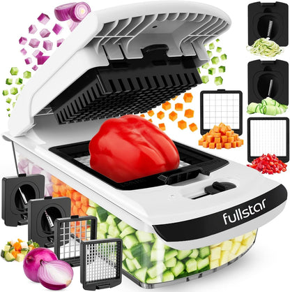 Pro Original Vegetable Chopper & Spiralizer, Kitchen Prep Tool | 4 in 1 Veggie Slicer, Onion & Fruit Cutter with Sharp Stainless Steel Blades & Container, All-In-One Food Prep Tool (White)1
