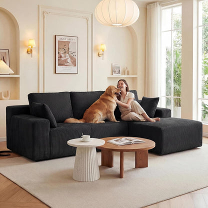 Cloud Sectional Boneless Couches for Living Room, Modular L Shaped Couch with Deep Seat Oversized Right Facing Chaise, Memory Foam Compressed Spineless 3 Seater Sofa for Apartment, Black5