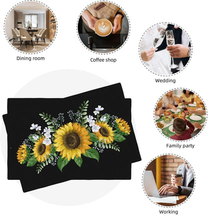 Sunflowers Wild Flowers Placemats Set of 6 Table Mats Table Tableware Place Mats with Non-Slip Heat-Resistant Washable for Dining Home Kitchen Party Indoor8