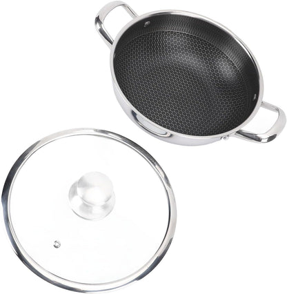 Stainless Steel Wok Pan, Nonstick Frying Pan Honeycomb Stir Fry Skillet with Lid, Compatible with Induction Cooker Gas Range, Dishwasher Safe (26Cm)9