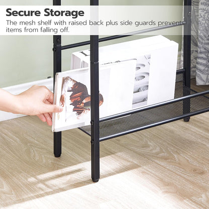 Small Narrow Side Table with Charging Station, Skinny End Table for Small Spaces, Slim Nightstand with USB Ports Outlet, Sofa beside Table with Storage Shelf, Rustic Brown and Black BF102UBZ016