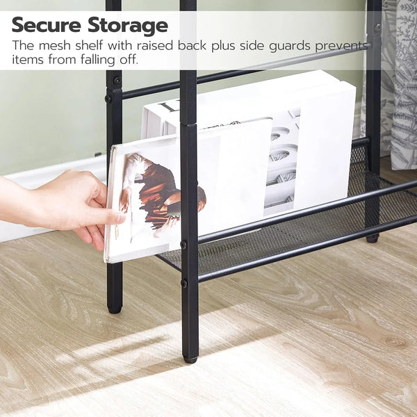 Small Narrow Side Table with Charging Station, Skinny End Table for Small Spaces, Slim Nightstand with USB Ports Outlet, Sofa beside Table with Storage Shelf, Rustic Brown and Black BF102UBZ016