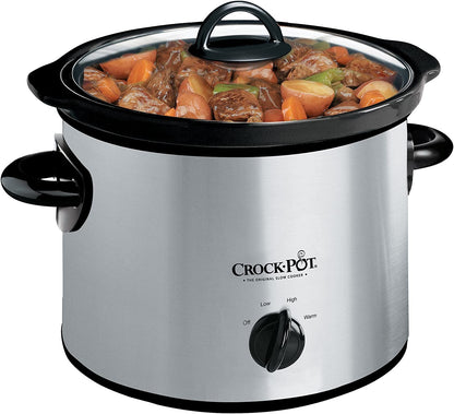 Crock-Pot 3-Quart Manual Slow Cooker, Serves 3+ People, Great for Small Meals, Dips, & Sides; Removable Stoneware Is Oven & Dishwasher-Safe, Stainless Steel1