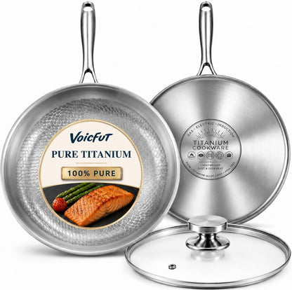 12" Titanium Pans for Cooking, 100% Pure Titanium Frying Pan | Food-Grade Titanium; Naturally Non-Toxic; No PTFE/PFOA/PFAS Coating; Induction Ready, Dishwasher Safe, Oven Safe to 1000°F1