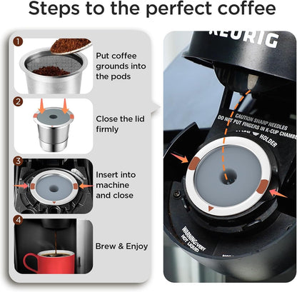 Reusable K Cups and Coffee Pods,Universal Stainless Steel K Cups for Keurig 2.0 and 1.0 Coffee Makers Machine(2Pack)5