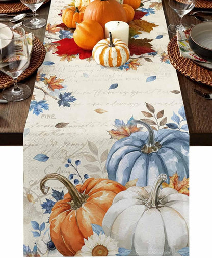 Fall Navy Blue Pumpkins Table Runner - 36 Inch Long, Thanksgiving Maple Leaves Kitchen Dining Table Runner Dresser Scarves, Rustic White Orange Pumpkin Decor for Coffee Table Party Banquet1