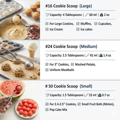 Ice Cream Scoop, 3Pcs Cookie Scoop Set, 18/8 Stainless Steel Cookie Dough Scoop, Cookie Scoops for Baking Set of 3, Ice Cream Scooper with Trigger Release, Cookie Scooper for Baking4