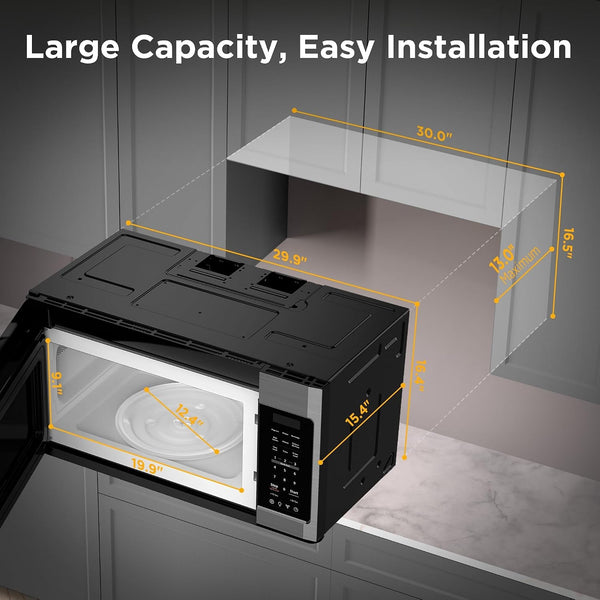 BLACK+DECKER over the Range Microwave Oven, 1.7 Cu.Ft, 1000W | Stainless Steel, over Stove Install, Vent Fan with Light, One-Touch Auto Cooking, 10 Power Levels, Child Safety Lock7