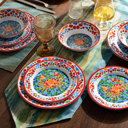 Melamine Dinnerware Set, 12 Pcs Dishware Sets, Plate and Bowl Set for 42
