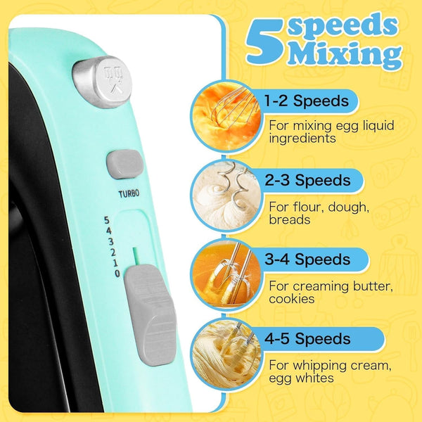 Electric Hand Mixer - Adjustable Speed 300W Handheld Mixer Electric Whisk with 5 Stainless Steel Accessories, Turbo Boost/Self-Control Speed + Eject Button Food Beater for Cakes Eggs4