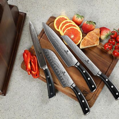 Knife Sets for Kitchen with Block, 17 Pieces with Magnetic Knife Holder, German High Carbon Stainless Steel Damascus Pattern Chef Knife Set, Ideal for Gift2