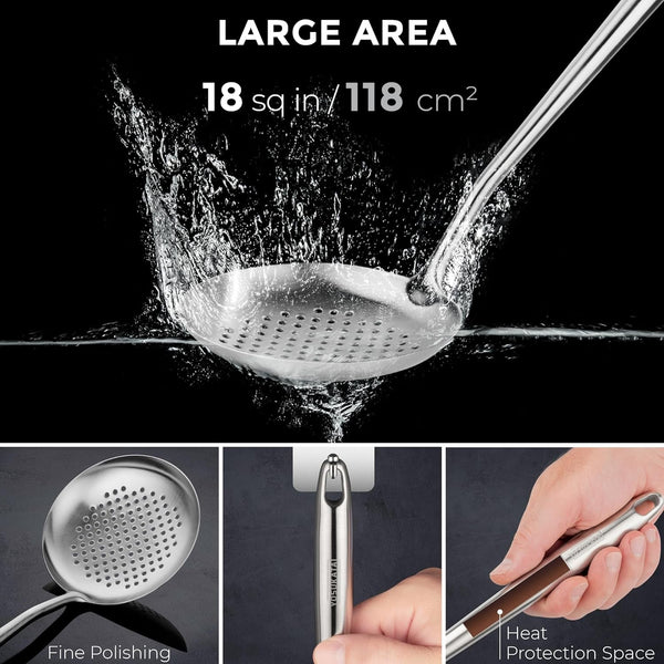 17" Stainless Steel Wok Spatula Ladle and Skimmer Spoon Set of 35