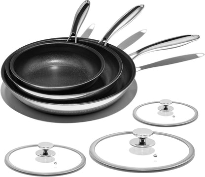 Nonstick Frying Pan Set – 8" 10" 12" Titanium Ceramic Skillet with Lid, Stay-Cool Handle,Pfas, PTFE, Pfoa-Free, Non-Toxic, Dishwasher & Oven Safe, Compatible with All Cooktops1