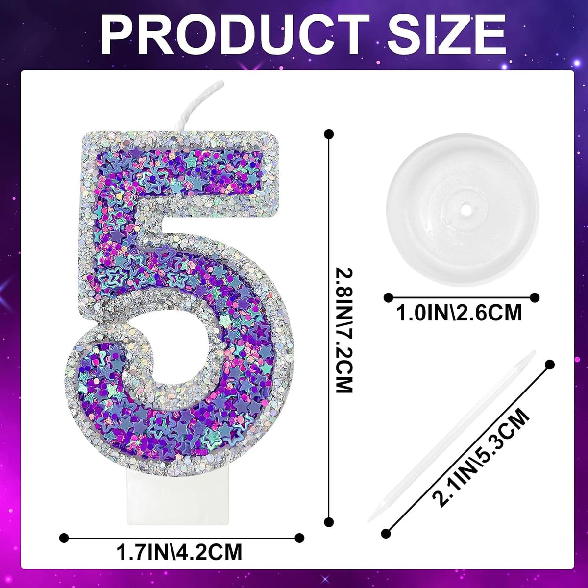 k-pop-number-5-birthday-candle-star-glitter-filled-number-candle-purple-silver-fantasy-cake-topper-for-birthday-party-decoration