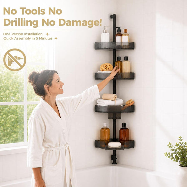 Corner Shower Caddy, Adjustable 4-Tier Rustproof Bathroom Organizer Shelves, 45-75 Inch No-Drill Quick Installation Bathtub Corner Shelf8