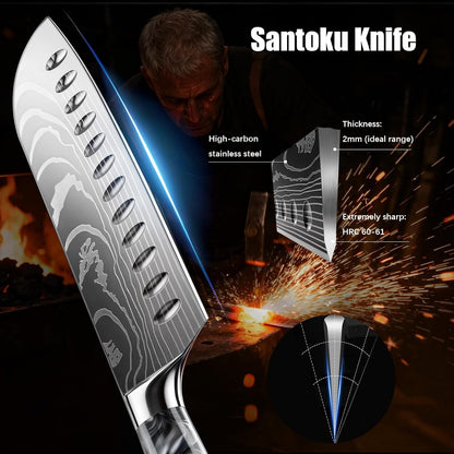 7 Inch Santoku Knife, Pretty Design, High‑Carbon Steel, Resin Handle3
