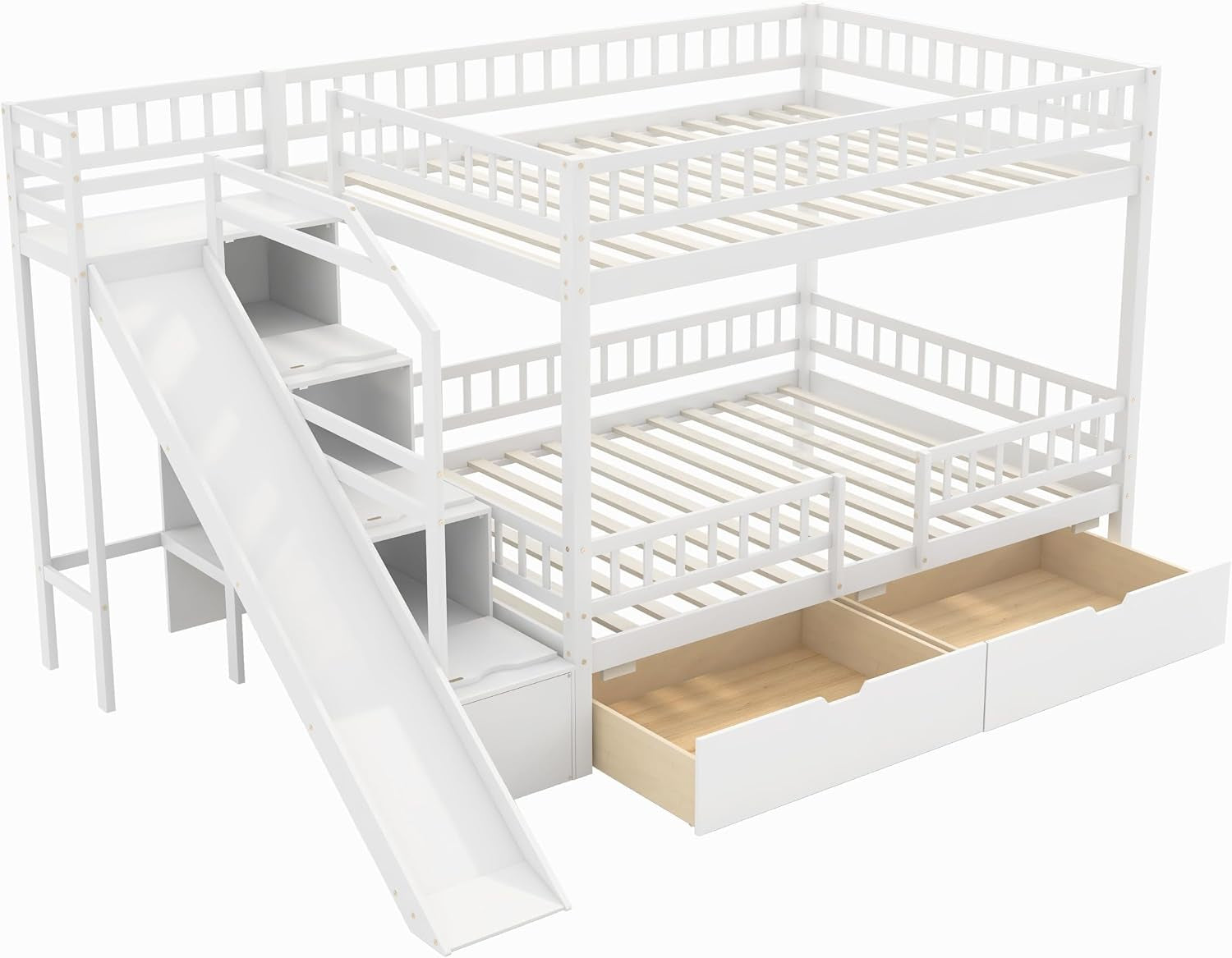full-over-full-bunk-bed-with-storage-staircase-slide-and-2-drawers-wood-bunk-bed-frame-for-kids-solid-pine-wood-bed-with-guardrail-no-box-spring-needed-white