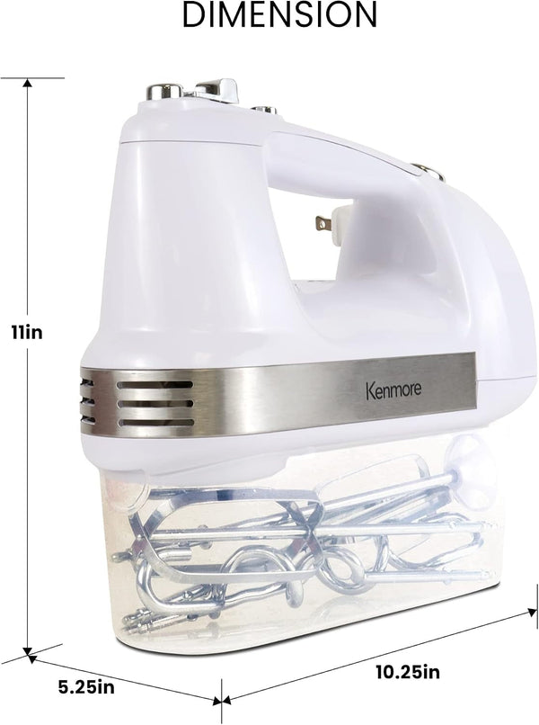 Kenmore 5-Speed Hand Mixer/Blender, 250 Watts, with Beaters, Dough Hooks, Liquid Blending Rod, Automatic Cord Retract, Burst Control, and Clip-On Accessory Storage7