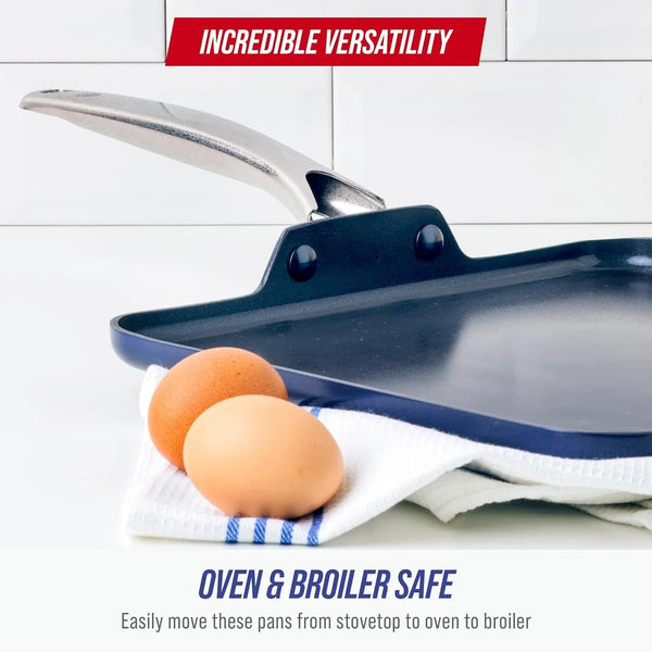 11" Diamond Infused Ceramic Nonstick Square Griddle Pan, Blue | Pfas-Free Ceramic Nonstick, Dishwasher & Oven Safe, Stay Cool Handle, Durable Metal Utensil Safe, Pancake Pan6