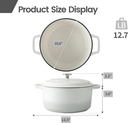 Enameled Cast Iron Dutch Oven Pot with Lid, Dutch Oven for Sourdough Bread Baking round Pot Dule Handle, 6 Quart, White3