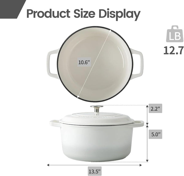 Enameled Cast Iron Dutch Oven Pot with Lid, Dutch Oven for Sourdough Bread Baking round Pot Dule Handle, 6 Quart, White3