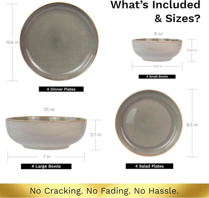 16-Piece Stoneware Dinnerware Set for 4, Glossy Cream/Green Big Dinner Plates and Bowls Sets with Reactive Glaze, Ceramic Dish Set, Modern Dishes, Microwave & Dishwasher Safe, Resona Moss5