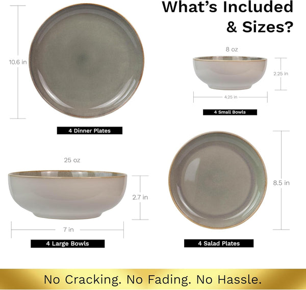 16-Piece Stoneware Dinnerware Set for 4, Glossy Cream/Green Big Dinner Plates and Bowls Sets with Reactive Glaze, Ceramic Dish Set, Modern Dishes, Microwave & Dishwasher Safe, Resona Moss5