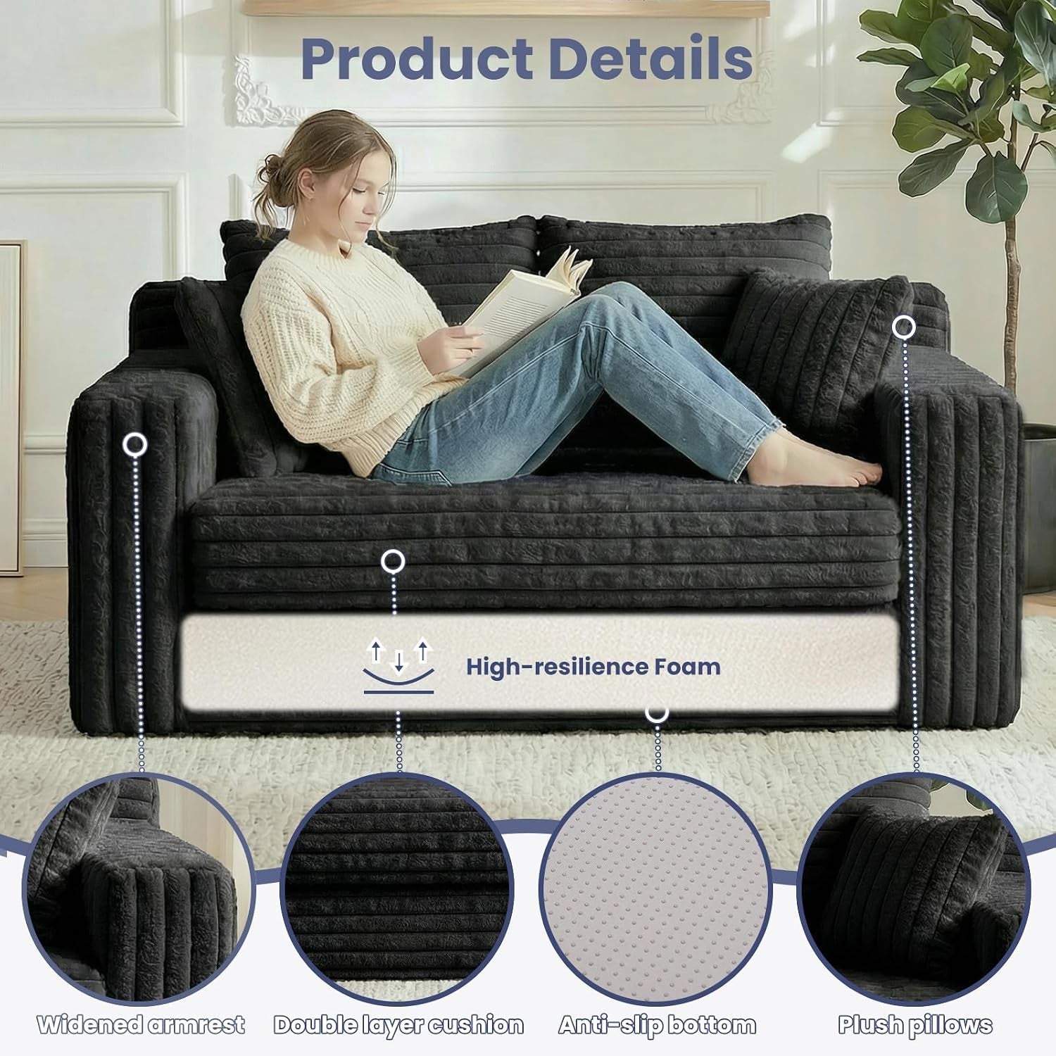 3-in-1-convertible-sofa-bed-boneless-loveseat-sleeper-folding-couch-bed-with-4-pillows-detachable-cushion-furry-futon-couch-for-bedroom-apartment-office-and-living-room-no-assembly-black