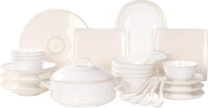52 Pcs Fine Bone China Dinnerware Set,Porcelain&Ceramic Dinnerware Sets,Bone Stoneware&Ceramic Cookware Tableware Set Includes Dinner Plates|Spoons|Pasta Bowls|Soup Pot|Chopsticks1
