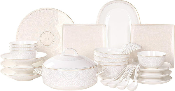 52 Pcs Fine Bone China Dinnerware Set,Porcelain&Ceramic Dinnerware Sets,Bone Stoneware&Ceramic Cookware Tableware Set Includes Dinner Plates|Spoons|Pasta Bowls|Soup Pot|Chopsticks1