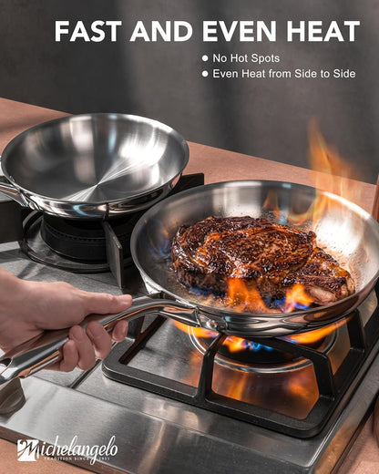 Tri-Ply Stainless Steel Frying Pan Set, 8" 9.5" 11" Skillets, Full Clad Stainless Steel Pans for Even Heating, Durable Cooking Pan Set for Home Chefs & Everyday Cooking3
