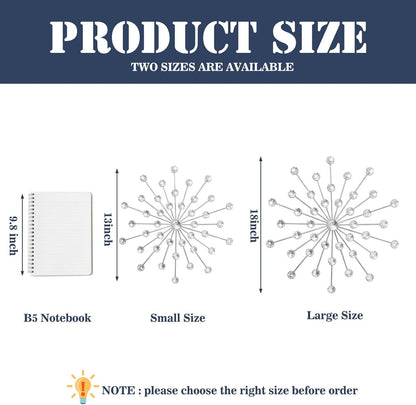 3 Set Silver Starburst Wall Art for Home Decor Metal Bling Crystal Rhinestones Sunburst Wall Decor Sparkling Rhinestone Art Accent Silver - 13In6