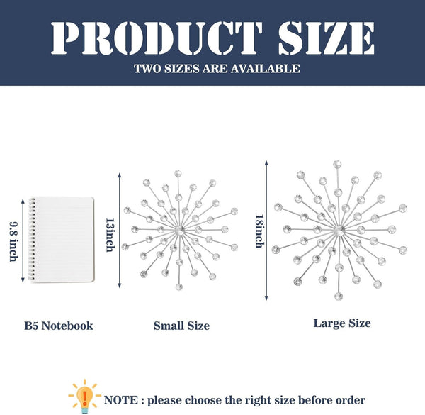3 Set Silver Starburst Wall Art for Home Decor Metal Bling Crystal Rhinestones Sunburst Wall Decor Sparkling Rhinestone Art Accent Silver - 13In6
