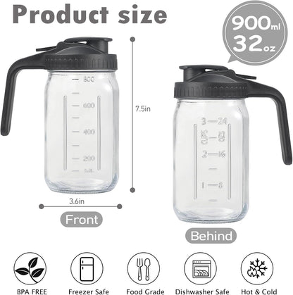 4Pack 32Oz Glass Pitcher with Lid, Wide Mouth Storage Container，1 Quart. | Double Leakproof Glass Mason Jar Pitcher with Pour Spout Lid, for Breastmilk, Sun Tea, Juice, Cold Brew Coffee, Water2