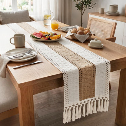 Boho Table Runner with Tassels Farmhouse Rustic 12X72 Inch2