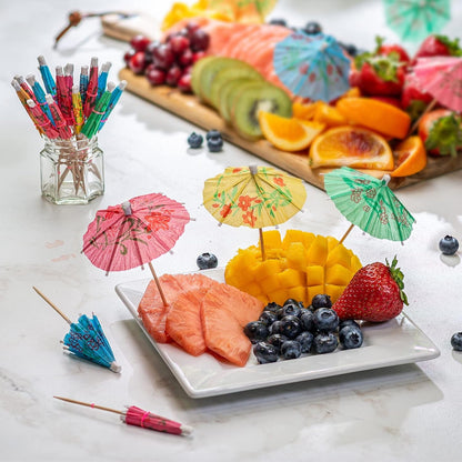 Drink Cocktail Umbrella Picks [240 Count] Assorted Tropical Colors | Sturdy Wood & Durable Paper, Easy Fold-Out Design, Mini, Drinks, Appetizers, Desserts, Parties5