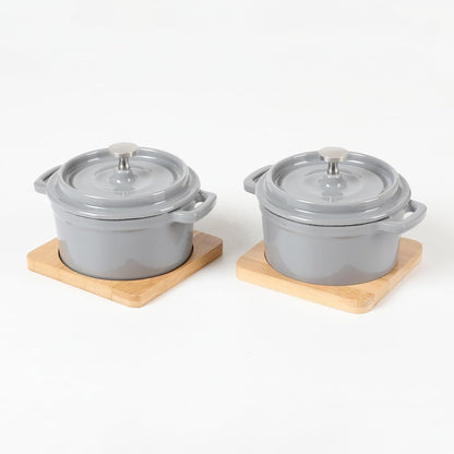 Enameled Cast Iron Mini Dutch Oven Cocotte Saucepan with Lid 270Ml/9.13Oz/1.08Cups Gray Set of 21