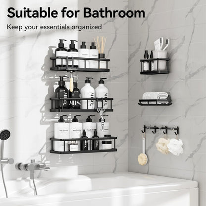 Shower Caddy Adhesive, Rustproof Shower Organizer with Soap Holder, Large Capacity Shower Shelves for inside Shower, No Drilling Bathroom Organizers and Storage for Home Decor 6 Pack Black6