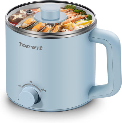 1.6L Electric Pot, Ramen Cooker with 304 Stainless Steel Material | Dual Power Setting, Cooking for Hot Pot, Pasta, Oatmeal, Soup & Egg, Overheat & Boil-Dry Protection, for Dorm & Office1